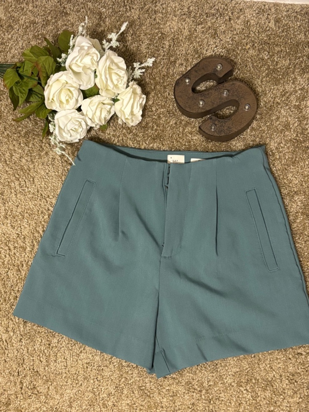 High-Rise Teal Women's Tailored Shorts